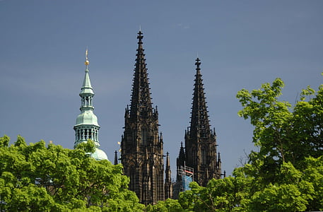 arhitektura, Praga, katedrala, stolpi, nebesa, temno