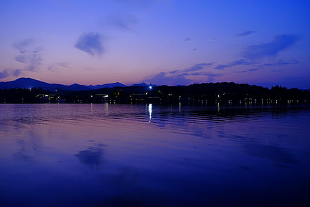 Kina, Hangzhou, zapadno jezero, zalazak sunca, jezero, priroda, odraz
