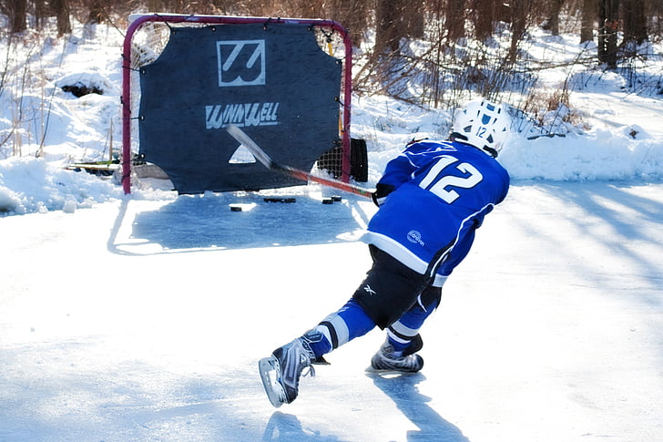 hockey trên băng, khúc côn cầu, trẻ, mùa đông, băng, ngoài trời, khúc côn cầu