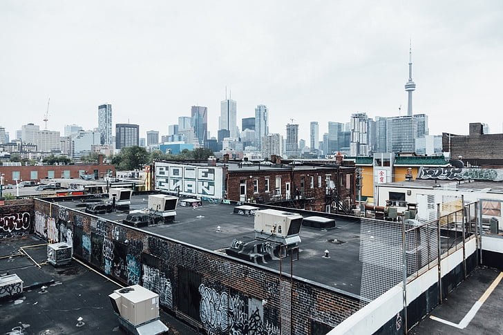Aerial, prise de vue, bâtiments, en journée, ville, Toronto, Canada