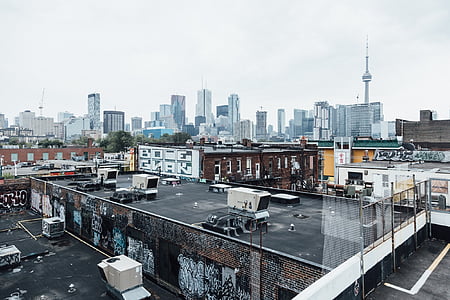 антенна, выстрел, здания, дневное время, город, Торонто, Канада