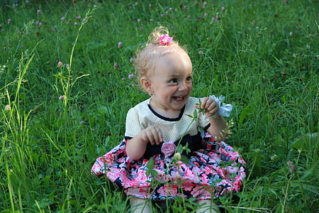 Çocuk, mutlu, masumiyet, küçük kız, çimen, Güzellik