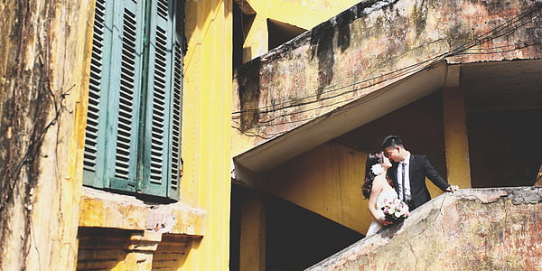 Hanoi, paar, Hochzeit, alt, Haus, Indochina, Liebe