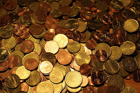 peníze, mince, euromince, Měna, eura, kov, drobné
