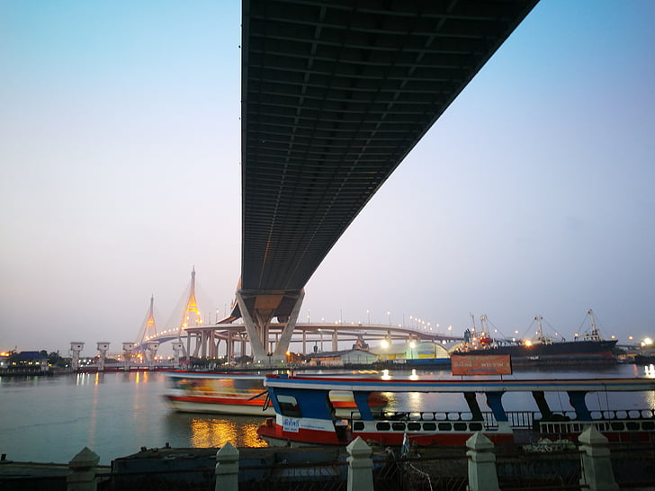 Thailand, floden, Bridge, Pier, morgen, bro - mand gjort struktur, arkitektur