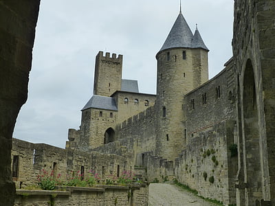 slott, Frankrike, murverk, medeltiden, historiskt sett, fästning, knight's castle