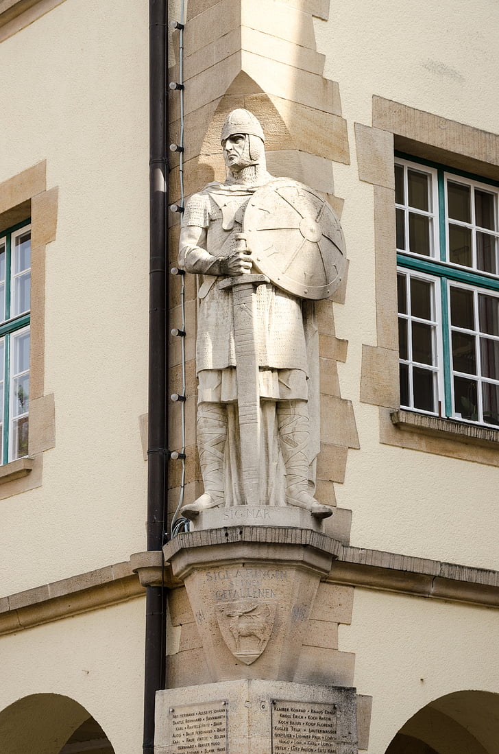 Belediye Binası, Sigmaringen, Baden württemberg, Swabian alb, Almanya, heykel, Şövalye