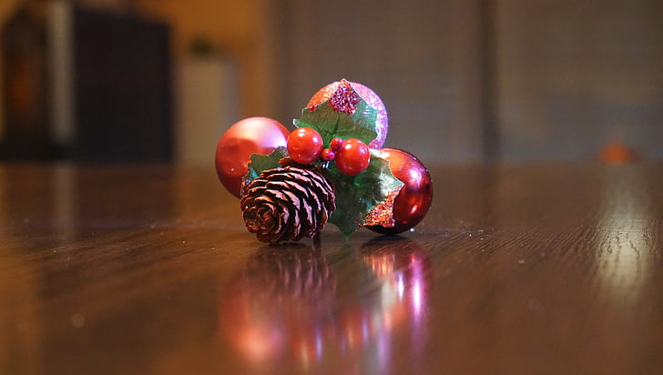 Navidad, decoración, bolas rojas, animación