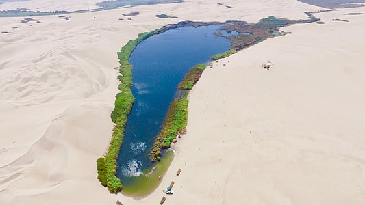 ICA, tuksnesis, Peru, ezers, oāze, smilts, Aerial view
