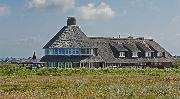 Sylt, telhado de palha, dunas, Hotel, Ilha, Nordfriesland, telhado