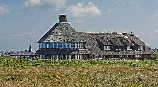 Sylt, chatrč so slamenou strechou, duny, Hotel, Ostrov, Nordfriesland, strecha
