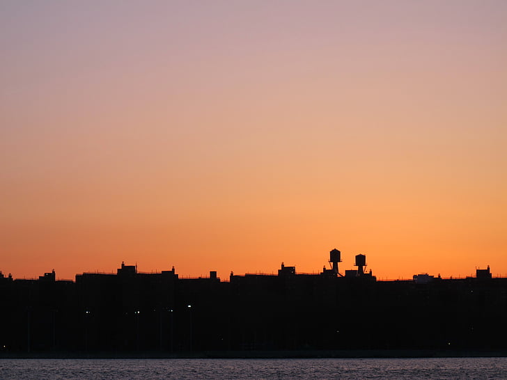 Panorama, Západ slunce, město, cestování, obloha, panorama Manhattanu, Panorama New Yorku