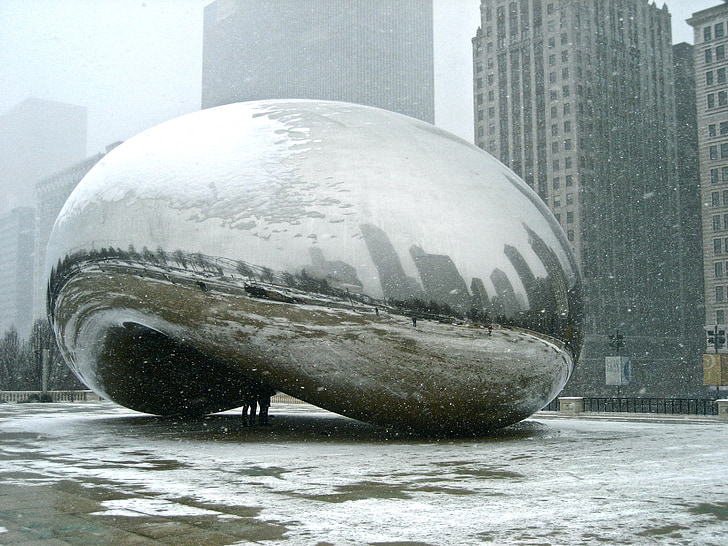 Chicago bean, kresba, Chicago, zrcadlení, deformace, zajímavá místa, lesklé