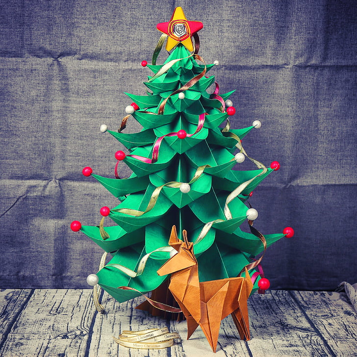 christmas, christmas tree, paper 藝, paper folding, decoration, celebration, wood - Material