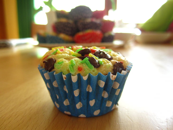 mini muffin, muffins, farverige, bagt, børnefødselsdag, børn, bagværk