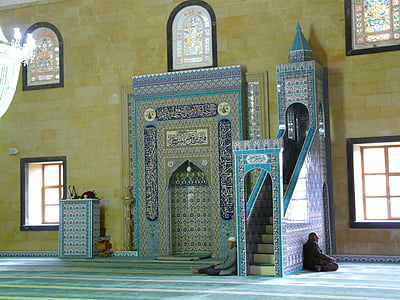 mosque, prayer room, prayer hall, man, sit, pray, islam