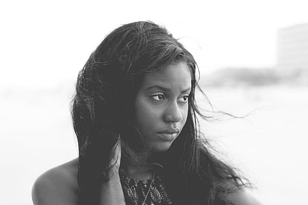 woman, girl, black, white, african, american, black and white