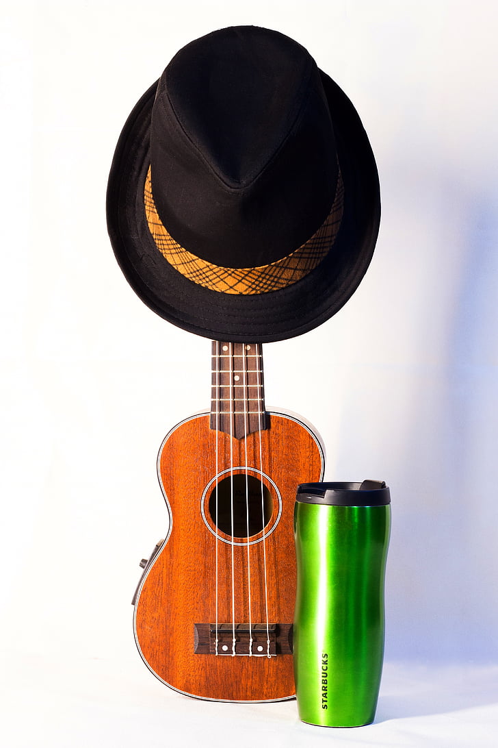 musica, ukulele, cappello, caffè, vecchio, creatività