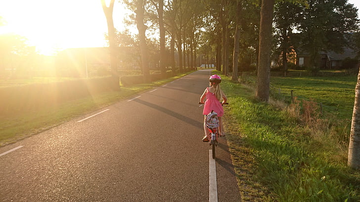 mergaitė, jojimo, dviratis, mokyklos, važinėti, laimingas, Sportas