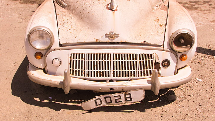 Morris, coche, viejo abandonado, oxidado, Vintage, británico, vehículo