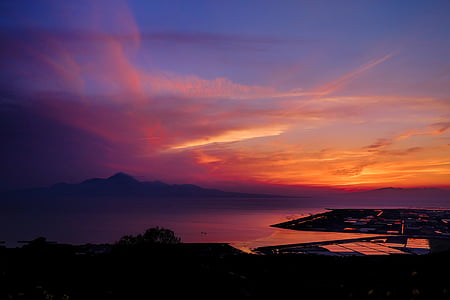 zachód słońca, Japonia, Kumamoto, morza Ariake, światło, Chmura, morze