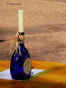 bottle, wine bottle, candle, wax, decoration, glass, deco
