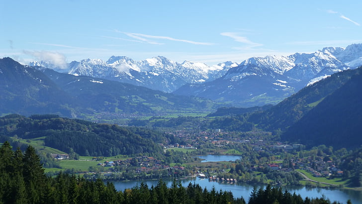 Allgäu, souffle de l’hiver, neige, montagnes, Panorama, immenastadt, grand lac alpin