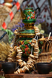 samovar, tableful, food, russian culture, traditions