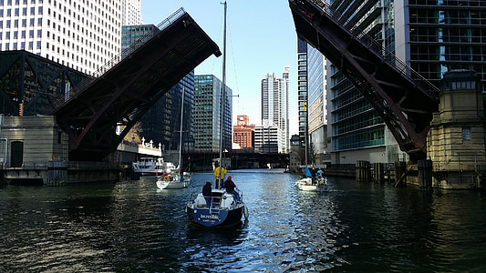 puente, Chicago, Centro de la ciudad, arquitectura, paisaje urbano, estructura, abren puente