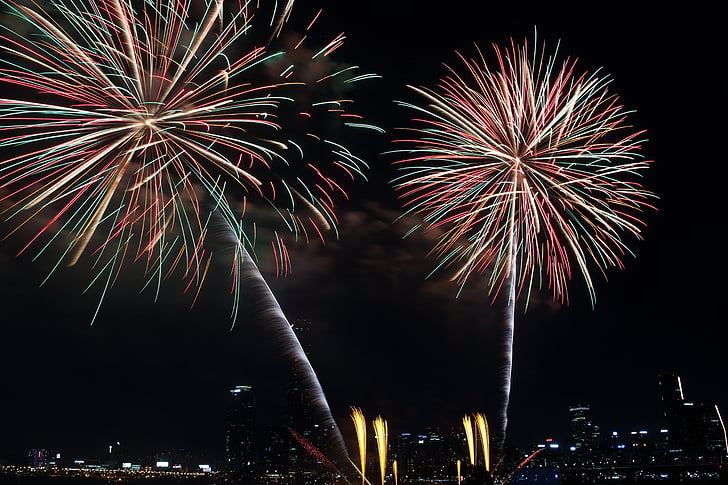 Szöul nemzetközi fireworks fesztivál, az éjszakai égbolt, Yeouido, Szöul, Fireworks fesztivál, éjszaka, város