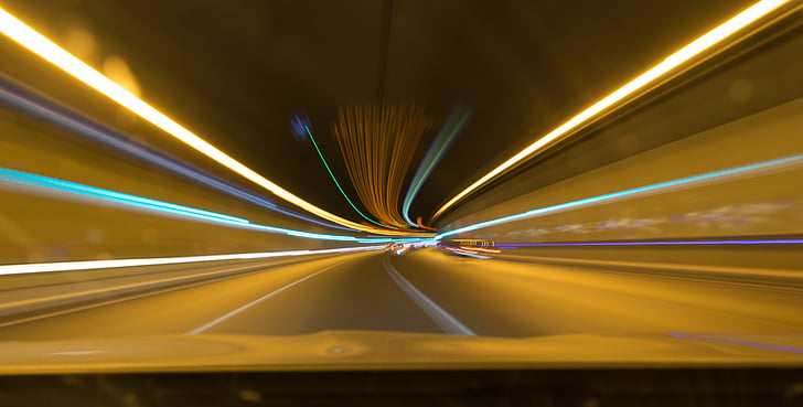 lights, stelae, tunnel, color, speed, long exposition, road