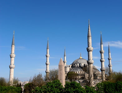 Istanbul, Turcija, Konstantinopoles, Zilā mošeja, mošeja, reliģiskās arhitektūras, minarets