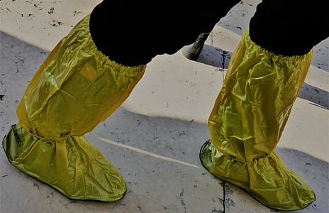 橡胶靴, 胶鞋, 雨鞋, 黄色, 裤子, 高水, 鞋子