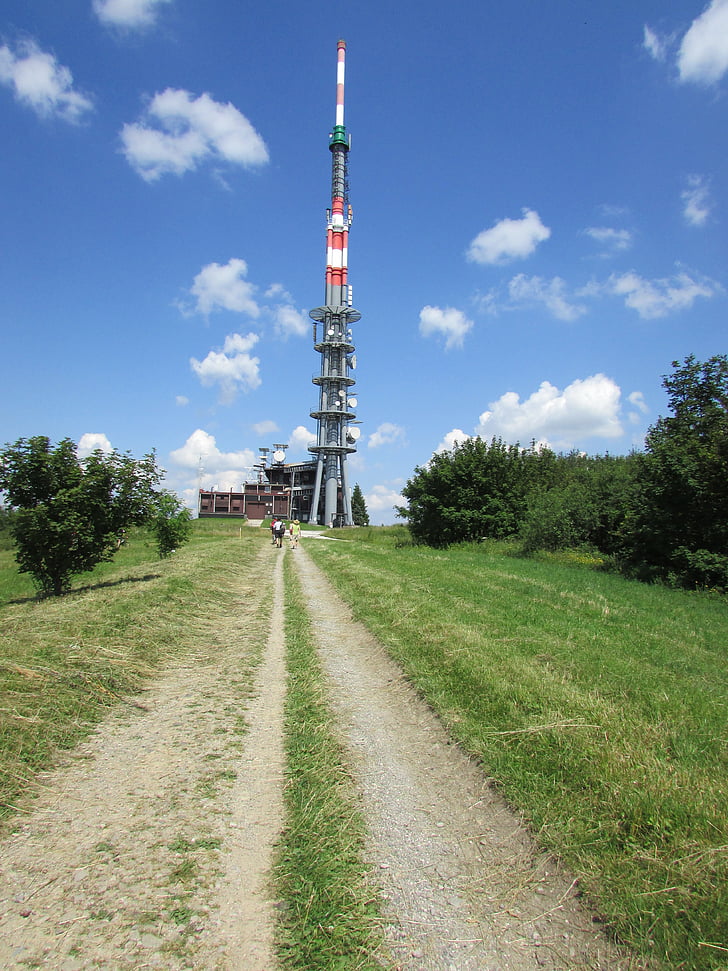 transmitter, nature, mountains, large javořina, path, top, blue sky
