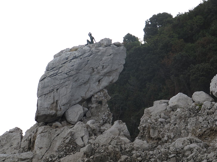 Capri, menino, Bem-vindo, pedras, rocha