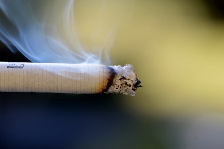 cigareta, dym, uhlíky, jaseň