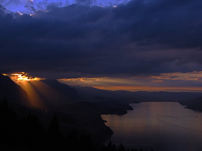 Lac de Thoune, Lac, coucher de soleil, dans la soirée, Nuage, nuages, Sky