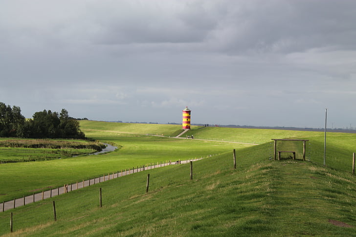 lighthouse, nature, weather, dike, nature reserve, landscape