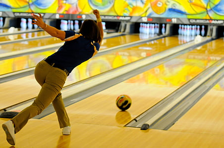 bowling, bowler, pins, ball, alley, sport, fun