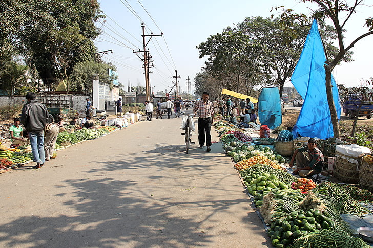 село пазар, индийски, пазар, традиционни, село, зеленчуци, пресни