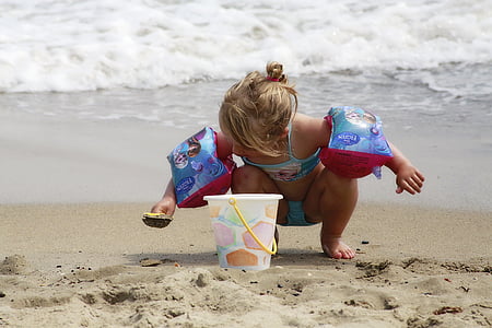 strand, zand, spelletjes, zandstrand, zee, kind, zomer