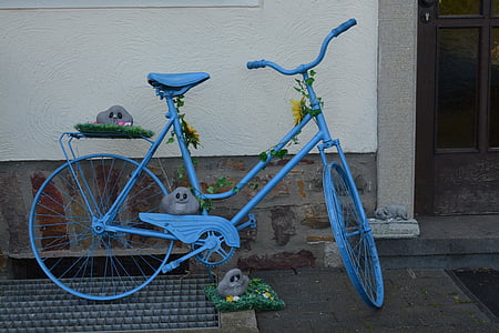 pyörä, sininen, deco, sisustus, vanha