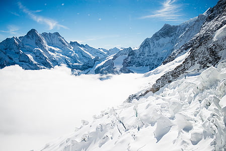 aventura, Alpes, cielo azul, frío, congelados, glaciar de, paisaje