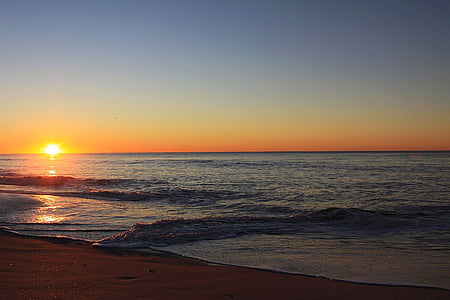 beach, sunrise, daybreak, wave, sand, sky, nature
