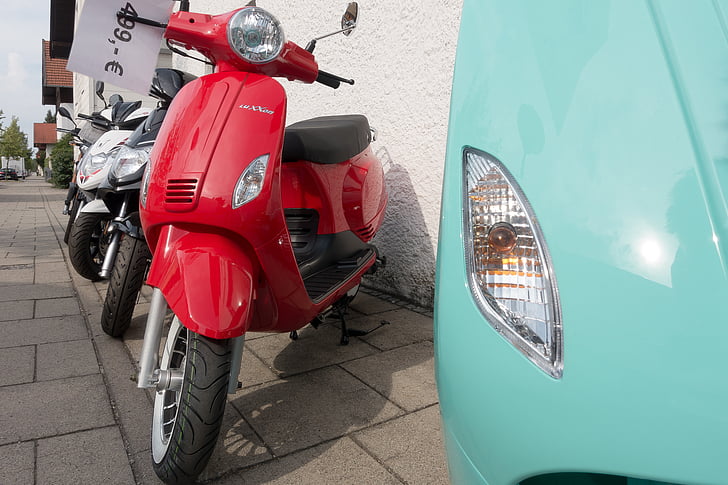 moto scooter, verano, placer de conducción, serie, turquesa, rojo, venta