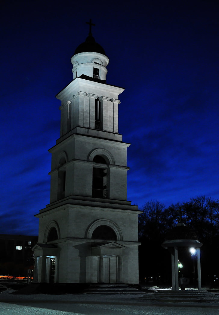 šventykla, bažnyčia, naktį šventykla, Kišiniovas, Moldova