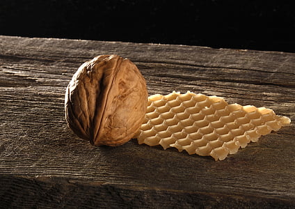 орех, пчелна пита, дървен материал, все още живот, храна, дърво - материал, кафяв