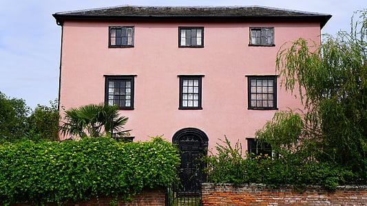 Casa, roz, acasă, cer, clădire, proprietate, exterior