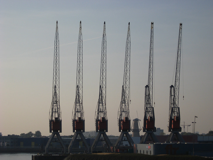 Crane, hamn, Rotterdam, vatten, Mesh