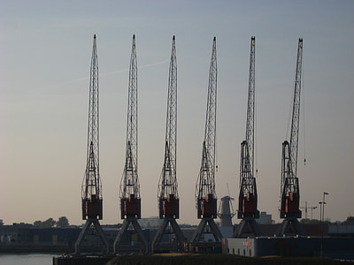 Crane, port, Rotterdam, vann, mesh